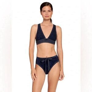Robin Piccone Valeria High Waist Bikini XS Indigo Navy Adjustable Straps